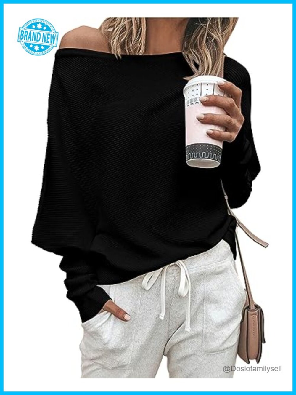Womens Off The Shoulder Knit Pullover Sweater Batwing Long Sleeve